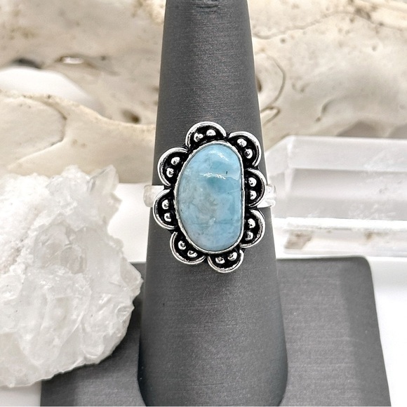 LARIMAR Natural Silver Gemstone Crystal Ring - Picture 3 of 5